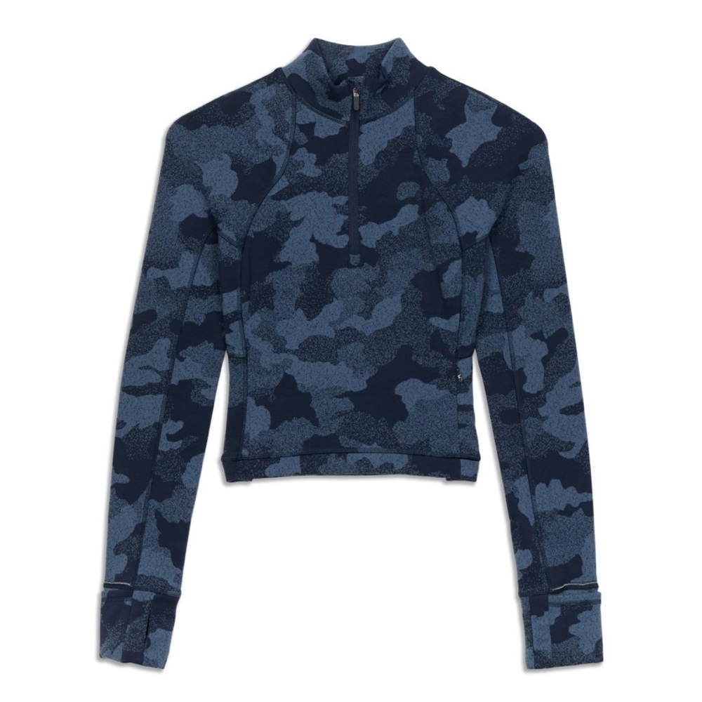 Lululemon It’s Rulu Run Cropped 1/2 zip, blue camo